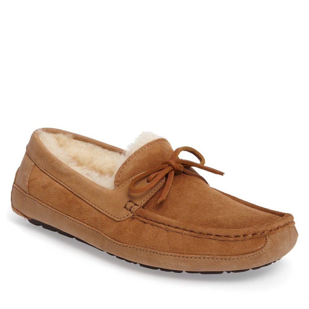 Ugg Byron Tan Shearling Lined Suede Leather Moc Slippers Size Mens 11
